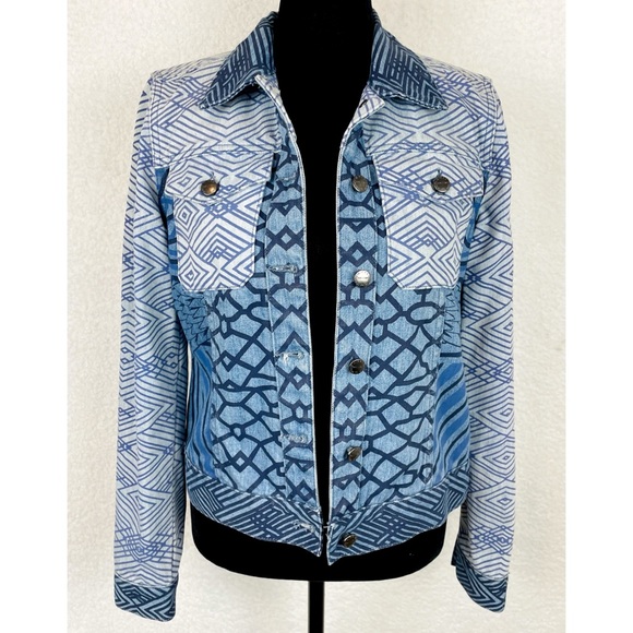 CURRENT/ELLIOTT • Mary Katrantzou Fountaine Denim Jacket w/ Contrast Mosaic - Picture 8 of 16